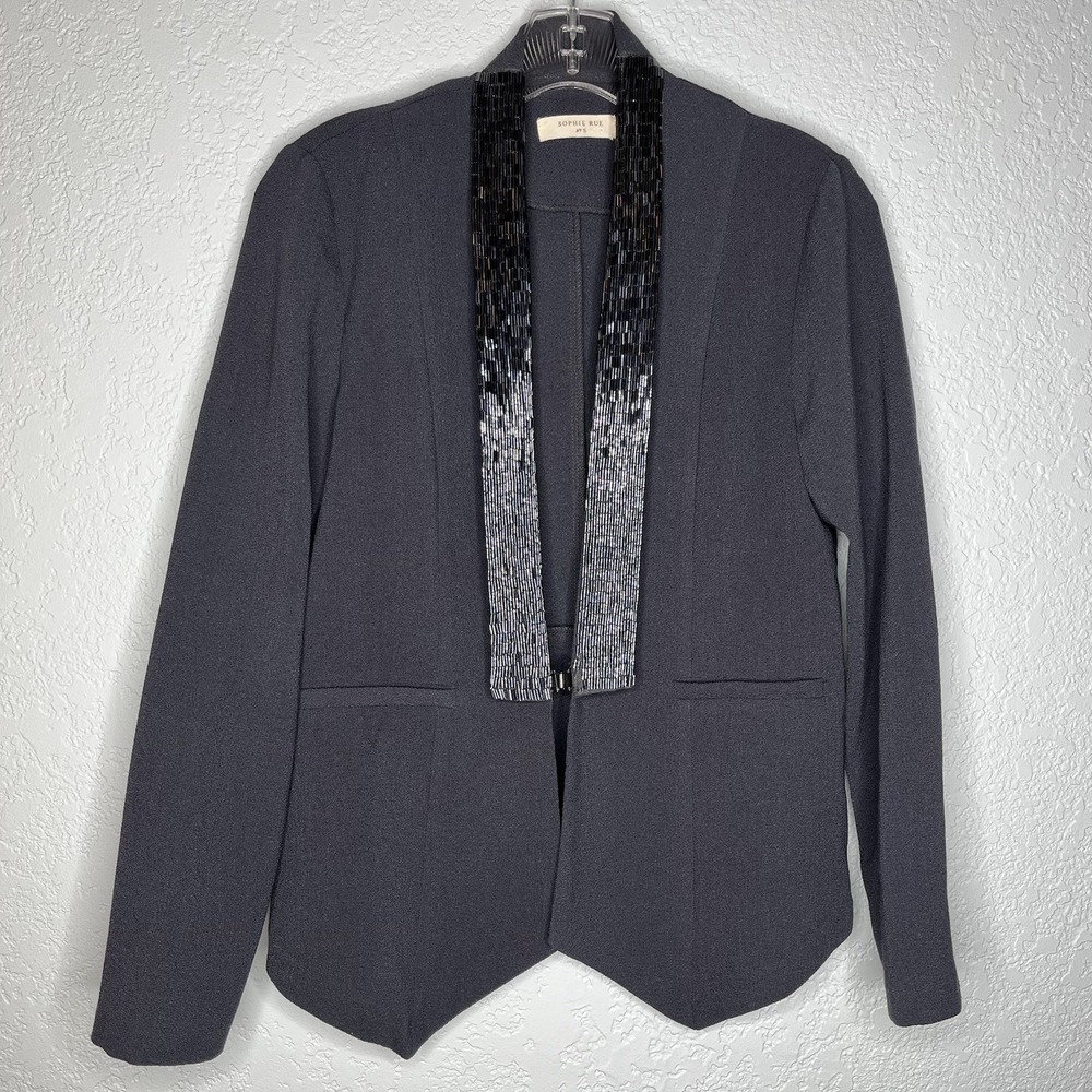 Sophie Rue Graphite Gray Beaded Blazer Jacket Women's S Holiday Dressy Flowy‎